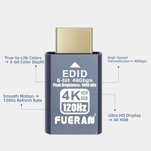 4K 120Hz HDMI 2.1 Dummy Plug – High-Resolution Virtual Display Emulator for PC, VR Headsets & Cryptocurrency Mining EDID Headless Ghost Display Adapter