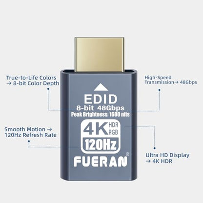 4K 120Hz HDMI 2.1 Dummy Plug – High-Resolution Virtual Display Emulator for PC, VR Headsets & Cryptocurrency Mining EDID Headless Ghost Display Adapter