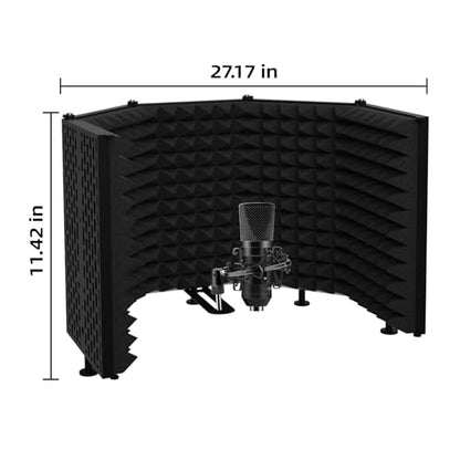 Microphone Isolation Shield – Foldable & Adjustable Soundproof Panel for Recording, Podcasting, Vocal Booth, Studio & Home Use (Five sides without stand) - size: Five sides without stand