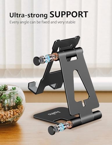 Aoviho Foldable Cell Phone Stand for Desk, Adjustable Phone Holder for Office, Video Calls and Streaming, Portable Desktop Phone Dock Compatible with iPhone 17 16 15 14, Samsung Galaxy, Black - color: Black