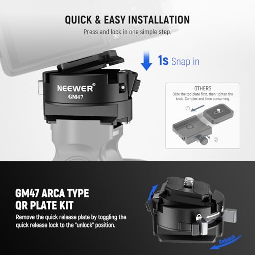 Neewer GM47 Quick Release Plate Kit, Quick Switch Auto Lock Square QR Camera Tripod Mount Plate & Clamp Base Compatible with DJI Ronin RS 4 Pro RS 3 RS 2 Compatible with PD