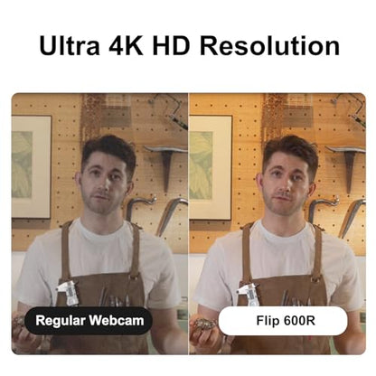 JOYUSING Flip600R 4K Webcam for PC - Ultra 4K HD Webcam with Tripod, PDAF Autofocus, Noise-Cancelling Mics, 79° FOV, Auto Light Correction, Privacy Cover, Streaming Camera for Gaming/Beauty