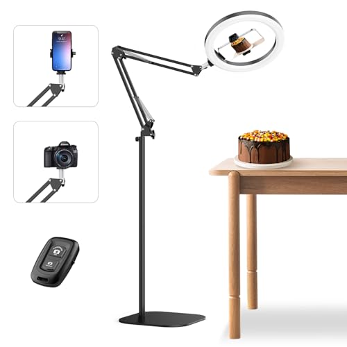 12" Ring Light with Stand Tripod for iPhone, Overhead Phone Camera Mount, Adjustable 72" Height Tripod Holder Floor, Phone Stand for Video Recording Filming Streaming Cooking TikTok YouTube, CRI >95 - size: 12 inches