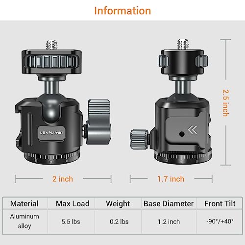 Ball Head for Phone Mount,Aluminum Ball Head with Cold Shoe，360°Panoramic Rotating Mount Base Adapter with 1/4” Screw for Phone Mount/Tablet Mount-Max Load 2.5kg/5.5lb