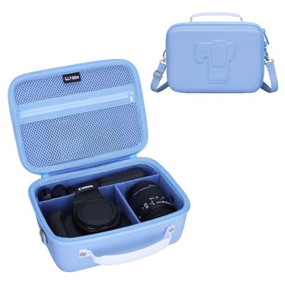 L LTGEM Hard Camera Case Compatible with Canon EOS Rebel T7, R50, R6 Mark II, R100, DSLR SLR Cameras, Lenses, and Tripods, Camera Travel Bag, Featuring 4 Dividers and a Shoulder Strap, Blue - color: Blue