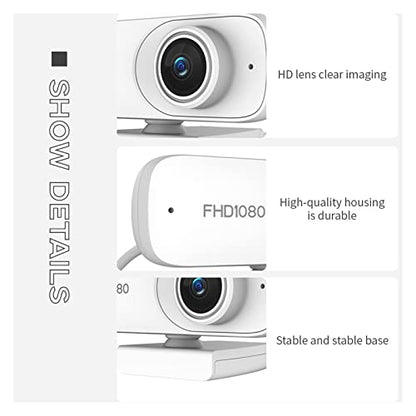 Autofocus 1080P Webcam Cover HD Web Camera with Microphone for Computer Laptop PC Camera for Video Meeting Streaming for Business Meetings (Color : White)