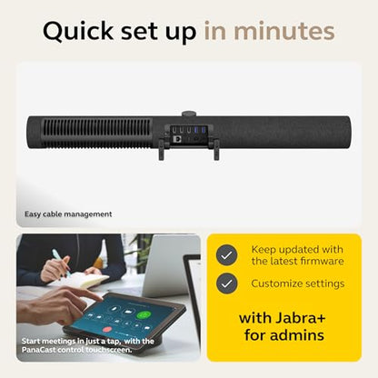 Jabra PanaCast 50 Video Bar System - All-in-one Meeting Room Solution, Audio bar, 180° Full-Room Webcam, Intelligent AI-Enabled Features, and PanaCast Control Touchscreen - Zoom Certified - Black - style: Zoom Certified