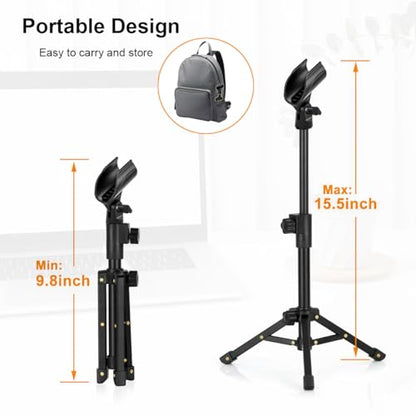 Tabletop Mic Stand, Adjustable Desktop Microphone Stand with Mic Clip and 5/8" Male to 3/8" Female Screw for Most Microphone on the Market