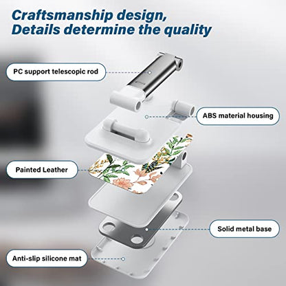 FlexiView Desk Cell Phone Stand - Adjustable Angle-iPad Holder, Universal Compatible Phone Holder for Desk - color: White Flowers