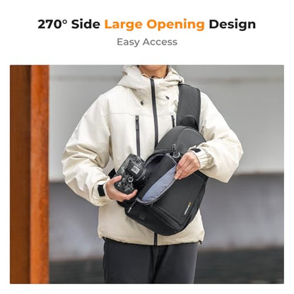 K&F CONCEPT Camera Sling Bag Crossbody Bag Camera Shoulder Backpack DSLR/SLR/Mirrorless Photography Bags Compatible with Canon/Nikon/Sony/Fuji/Gopro/DJI - color: Black, size: Medium
