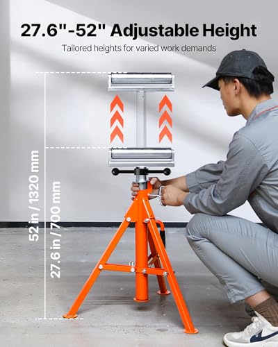 VEVOR Roller Stand, Heavy Duty 2500 LBS Load Capacity Tool Stand - 28"-52" Height Adjustable - Foldable Space-Saving Design - for Woodworking and Metalworking Long Boards, Metal Pipes or Bars