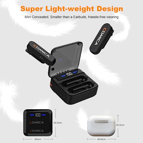 COMICA Vimo S UC Wireless Lavalier Microphone for iPhone 15/16/17/Android, Noise Cancellation, 656FT Range, 15H Battery Life with Charging Case, Lapel Microphone Wireless for Video Recording Vlogging