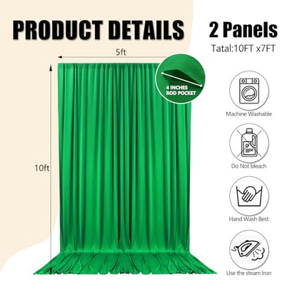 10ft x 7ft Grass Green Backdrop Curtains for Parties, Fabric Satin Background Curtain with Rod Pockets for Weddings, Birthday, Baby Shower, Photography, Graduation Party Backdrop Drapes, 2 Panels - color: Grass Green