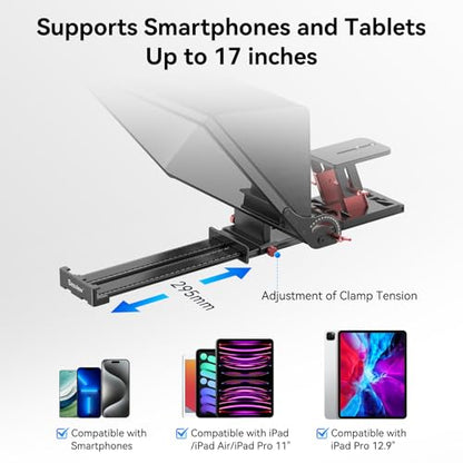 Desview P17 Portable Teleprompter for Camera Video Recording, Foldable Auto-Scrolling Prompter with Wireless Remote Sunshade & Tripod Mount Compatible with iPhone Android Tablet - size: P17 Teleprompter