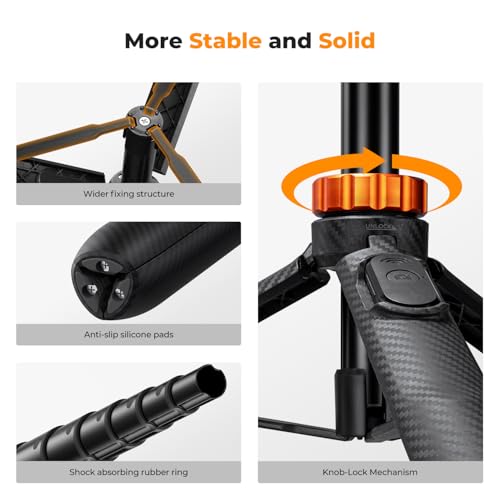 K&F CONCEPT MS08 62'' Phone Selfie Stick Tripod, 2-in-1 Extendable Cell Phone Tripod Stand with Remote, 360° Ball Head Camera Tripod Compatible with DJI Osmo Pocket 4/3 GoPro 13/12 iPhone17. - color: Black