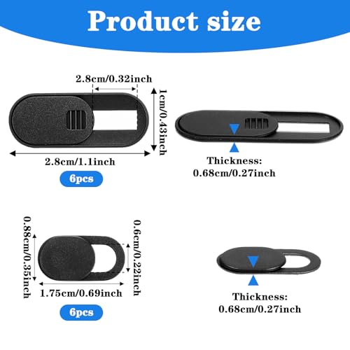 12 Pcs Ultra Thin Laptop Camera Cover Slide Webcam Cover for Laptop Cell Phone PC Tablet Accessories Camera Blocker Slider, Great for Privacy (6 Large+6 Small)