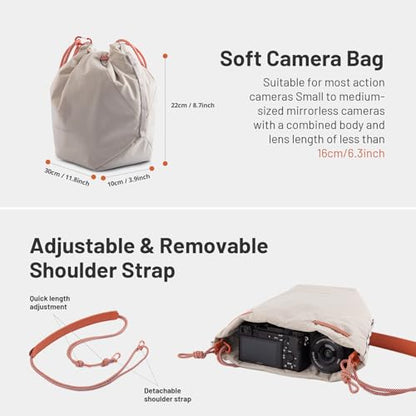 PGYTECH OneGo Drawstring Small Camera Bag, Soft Cute Camera Pouch Handbag compatible with Mirrorless Cameras/Nikon/Canon/Sony/Fuji/Pocket 4 Camera Case - color: Ivory