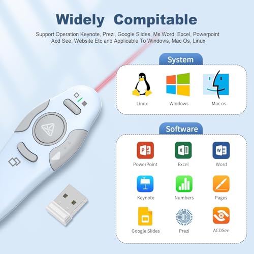 QUI Presentation Clicker Wireless Presenter Remote Clicker for PowerPoint Presentation Remote, PowerPoint Slide Advancer for Mac/Windows/Google Slide/Keynote, Blue, A - color: Blue