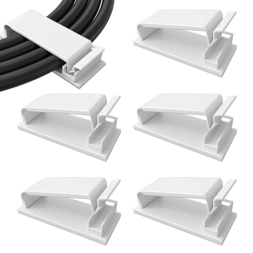 30Pcs White Self Adhesive Cable Management Clips,Large Cable Organizers Wire Clips Cord Holder for Ethernet Cable TV/PC Under Desk Home Office - color: White