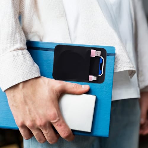 Portable Hard Drive Sleeve 2-Pocket Stick on Pouch with Reusable Adhesive SSD Hard Drives Carrying Case Computer Accessories Pouch Holder for Most Laptop External Solid State Drive Mouse USB Cable - color: black