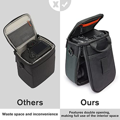 S-ZONE Camera Insert Bag Waterproof Lens Cube Case Compatible with Nikon Canon | Bottom and Side Zipper Openings, Adjustable Shoulder Strap, Compatible with Nikon Canon - color: dark green