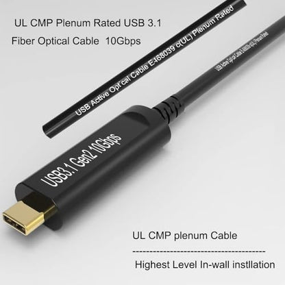 UL CMP Plenum Rated USB C to C Fiber Optical 3.1Cable 10Gbps 30M Compatible with Microsoft Azure Logitech Camera Aver &Vaddio & Barco ClickShare Touch Screen Kinect Intel RealSense - size: CMP C TO C 30M