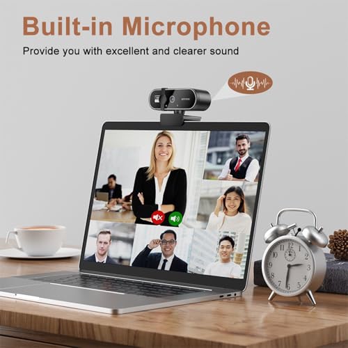 4K Webcam for PC with Microphone & Noise Cancellation, Auto Focus + 99° Wide FOV, 180° Bendable Mount, Privacy Shield, Plug-and-Play USB Cam Ideal for Smooth Online Class & Video Conference Chats