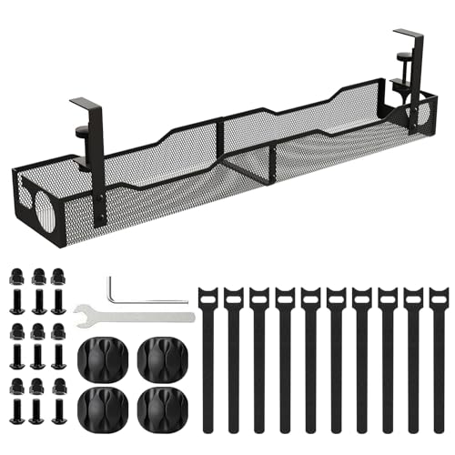 Under Desk Cable Management 26 inches Metal Cord Organizer No Drill Wire Management and Cord Organizer for Home Office Standing Desk - color: 25 Black