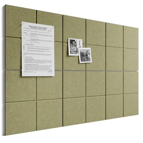 Bumusty Large Felt Bulletin Board, 36" x 24" Cork Board Alternative, 6-Pack Wall Tiles with 4-Compartment Design, 30 Push Pins, 40 Adhesive Tabs, Ideal for Office & Home Decor, Olive Green - color: Olive Green, size: 4-Compartment 6-pack