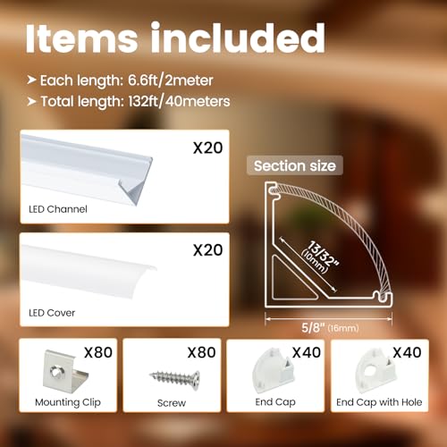 Muzata 20Pack 6.6FT/2M V Shape LED Channel Silver Aluminum LED Strip Diffuser Channel with Milky White Cover Frosted Corner Lighting Easy Installation V1SW WW 2M - size: 2M 20P