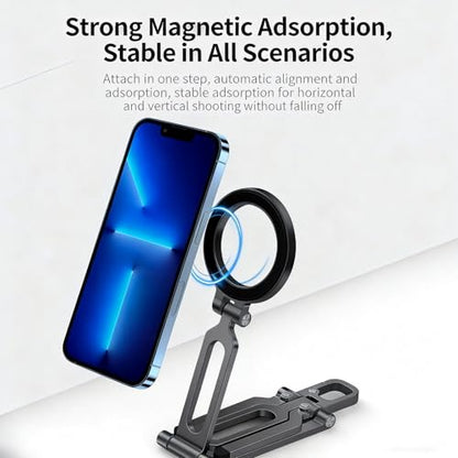 Magnetic Phone Tripod, Compatible with MagSafe, Portable Aluminum Alloy Magnetic Phone Stand with Comfort Grip for iPhone 17/16/15/14/13/12 Series, Fits Desktop, Gym, Travel & Selfie (Black & Green) - color: Black & Green