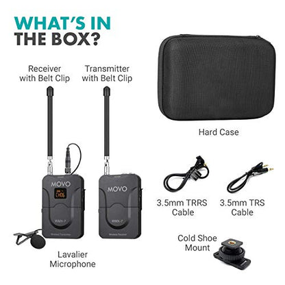 Movo Universal Wireless System, 12 VHF Channels, 2-Microphone, 3.5mm TRRS, 1-Year Warranty