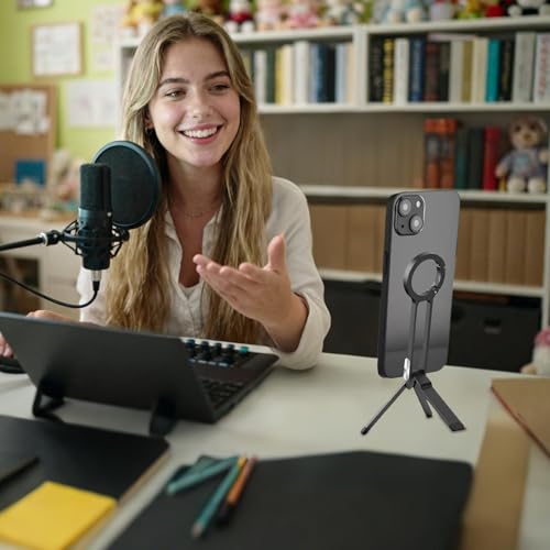 Magnetic Phone Tripod - Aluminum Foldable Stand, Adjustable Stable Mount, Lightweight Durable Holder | Smartphone Tripod for Desk Home Outdoor Video Calls Filming Content Creation Entertainment - color: Black