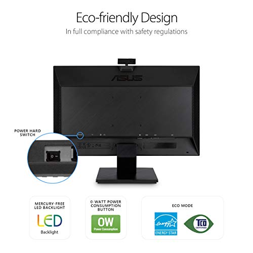 ASUS BE24EQK 24” Business Monitor with 1080P Full HD IPS, Eye Care, DisplayPort HDMI, Frameless, Built-in Adjustable 2MP Webcam, Mic Array, Stereo Speaker, Video Conference,Black - style: 24" Webcam