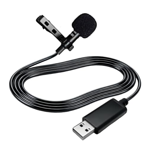 USB Type-A Microphone Lavalier Lapel Clip on Mic with 6.7ft Cable for Laptop Computer PC, Streaming Conferencing,Interview, Singing, Skype, MSN, Audio Video Recording,Clear & Natural Sound,Black