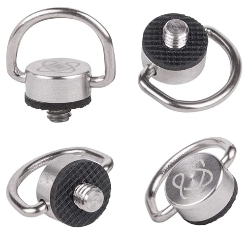 Stainless Steel D Ring 1/4 Screw Adapter for Camera Strap, Tripod Screw Holder Fixing Screw Camera Carabiner Clip for Quick Install Camera Strap, Set of 4