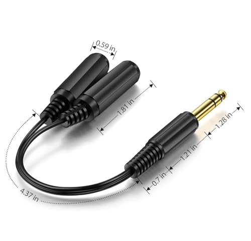 ICESPRING 1/4" 6.35mm Stereo Plug Male to Dual 1/4" Jack Female Cable | Splitter Cable Converter, 0.6 feet