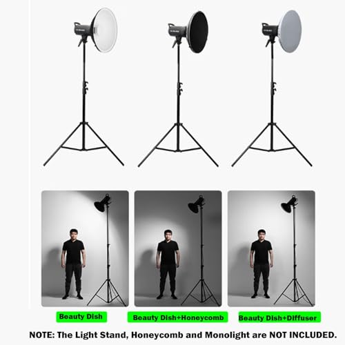 Godox 16.5inch/42cm Silver Beauty Dish Bowens Mount Reflector with White Diffuser, Light Modifier for Bowens Mount Studio Strobe Flash Light Monolight for Godox SK400II, AD600Pro, AD600BM, MS300 - color: Silver Inner