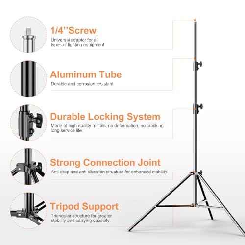 EMART 2 Pack Heavy Duty Light Stand 8.5ft, Spring Cushioned, Aluminum Construction, Photo Video Studio Tripod with Carrying Bag for Photography Lighting, Softbox, Flash - size: 2 Pack