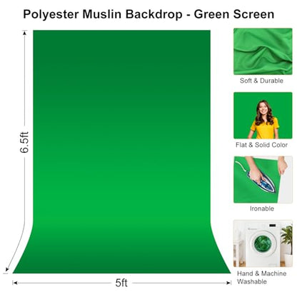 LINCO Lincostore Green Screen Backdrop Kit 5x6.7ft, Portable Green Screen Stand with T-Shape Stand Holder, Carrying Bag for Photography, Party, Decoration, Streaming, Video AM207