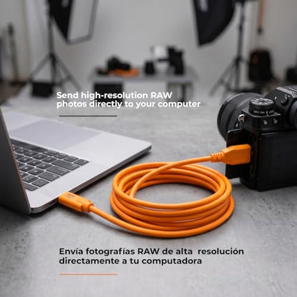 Tether Tools TetherPro USB-C to USB 3.0 Micro-B Cable | for Fast Transfer and Connection Between Camera and Computer | High Visibility Orange | 15 Feet (4.6 m)