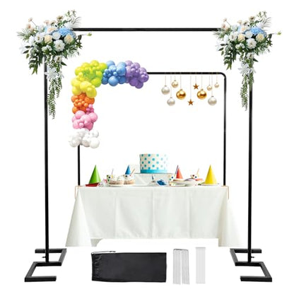 Square Backdrop Stand, 8.2FT Black Wedding Arch, Heavy Duty Balloon Arch Stand, Over The Table Rod Stand with Clamps, Adjustable Photo Booth Background, Backdrop Frame for Valentines Day Party - color: Matte Black