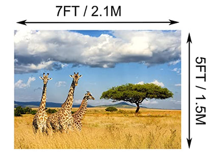 Fabric 7x5ft Kilimanjaro Giraffe Backdrop Africa Safari Landscape Photography Background Giraffe Birthday Kenya Party Decorations Banner Photo Booth Props Wildlife Animals Zoo Theme Party - size: 7x5FT