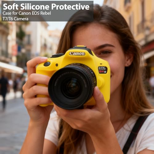 Case for Canon EOS Rebel T7 Rebel T6 Camera, Soft Silicone Rubber Protective Camera Case Cover Accessories, Lightweight, Anti-Scratch with Button Marking for EOS Rebel T7 T6 (Yellow) - color: Yellow