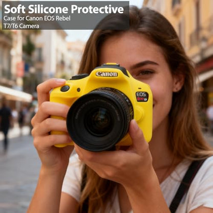 Case for Canon EOS Rebel T7 Rebel T6 Camera, Soft Silicone Rubber Protective Camera Case Cover Accessories, Lightweight, Anti-Scratch with Button Marking for EOS Rebel T7 T6 (Yellow) - color: Yellow