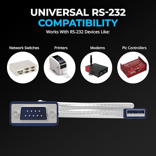 SABRENT USB 2.0 to Serial (DB9 RS232) Adapter Cable, Prolific Chipset, Driver Support Required for Some Systems, Windows 11/10/8/7, macOS, Linux (CB-DB9P) - size: USB-A 2.5FT – RS-232