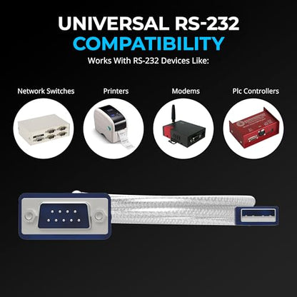 SABRENT USB 2.0 to Serial (DB9 RS232) Adapter Cable, Prolific Chipset, Driver Support Required for Some Systems, Windows 11/10/8/7, macOS, Linux (CB-DB9P) - size: USB-A 2.5FT – RS-232