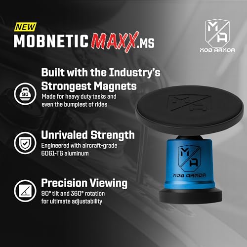 Mob Armor MobNetic Maxx MS - MagSafe Compatible Car Phone Mount w/ 90º Tilt, 360º Rotation & Durable Aluminum Build, Magnetic Holder for iPhone & Android Devices, USA Assembled - Blue - color: Blue