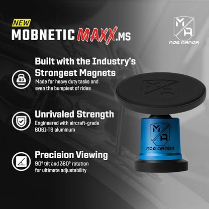 Mob Armor MobNetic Maxx MS - MagSafe Compatible Car Phone Mount w/ 90º Tilt, 360º Rotation & Durable Aluminum Build, Magnetic Holder for iPhone & Android Devices, USA Assembled - Blue - color: Blue