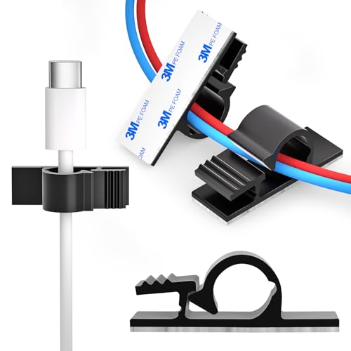 XHF 100pcs Adhesive Cable Wire Clips Black, Outdoor Cable Management Wire Organizer Cord Holder for Under Desk, Car, Wall, TV PC Ethernet Cable - color: Black, size: 1 cords slots-100pcs